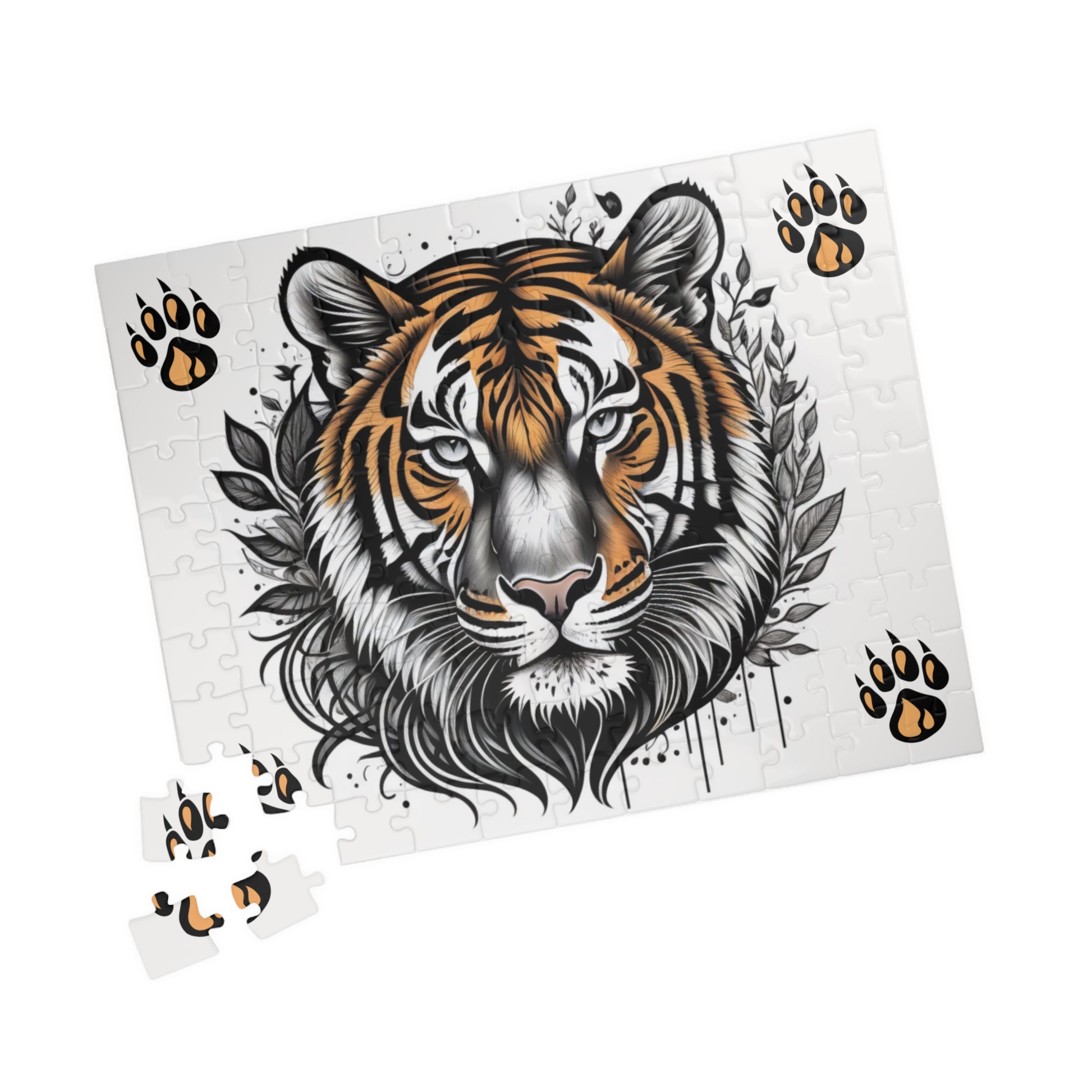 Artistic tiger image symbolizing motivation and strength, printed on a puzzle designed for focus and creative relaxation