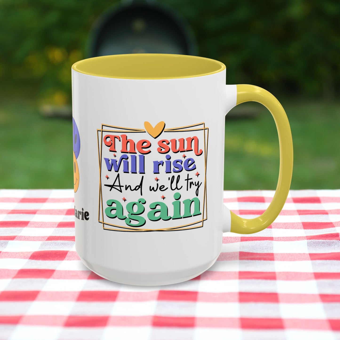 The Sun Will Rise and We’ll Try Again - Personalized Retro Hopeful Mental Health Mug for Strength & Resilience
