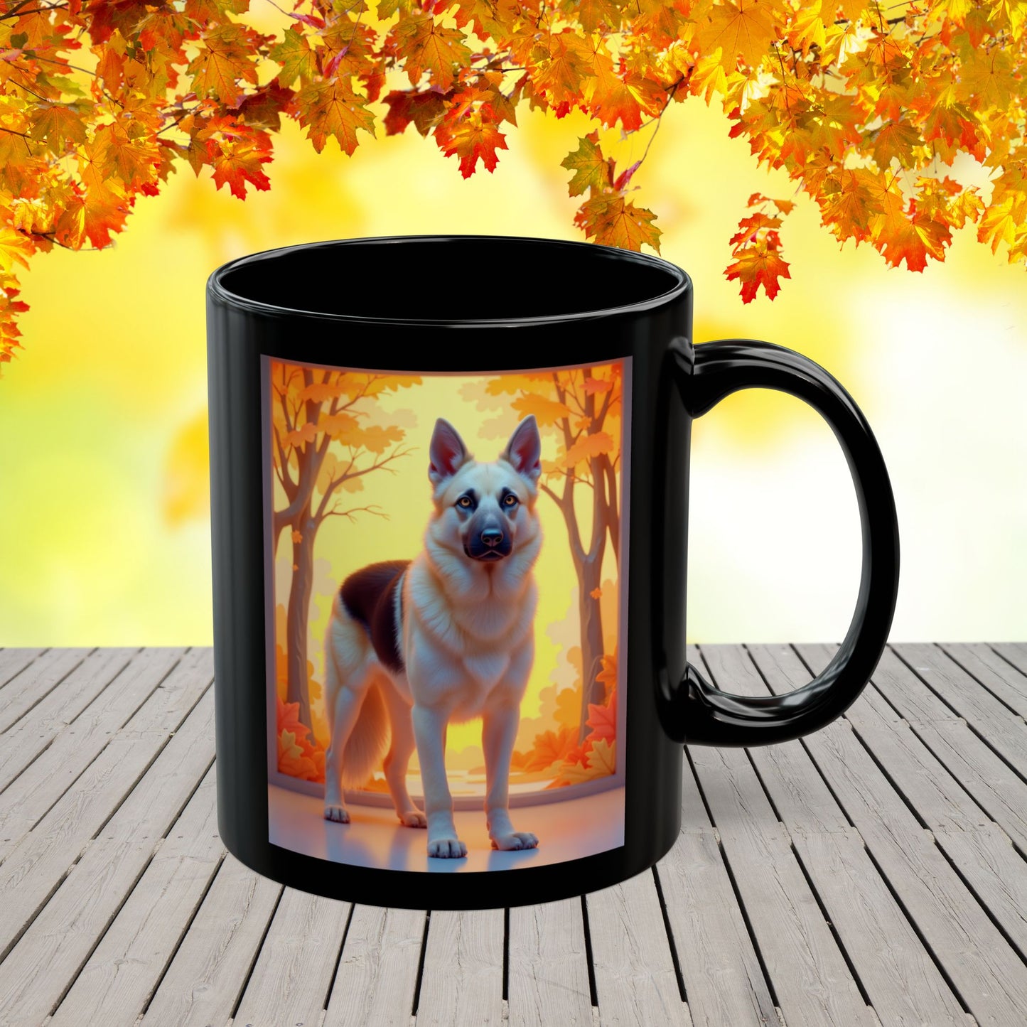 Black & Cream German Shepherd Autumn Personalized Mug - Custom Dog Lover Gift for Fall Coffee