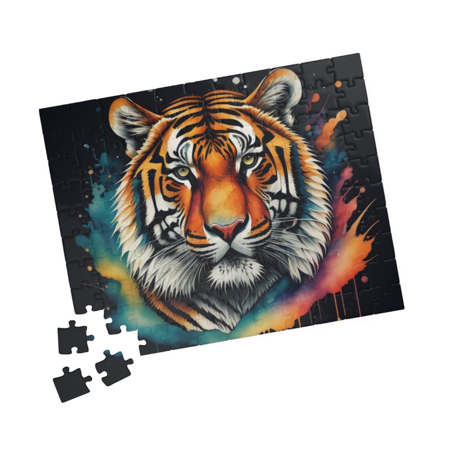Peaceful tiger resting in a lush jungle setting, captured on a puzzle promoting calm and focus