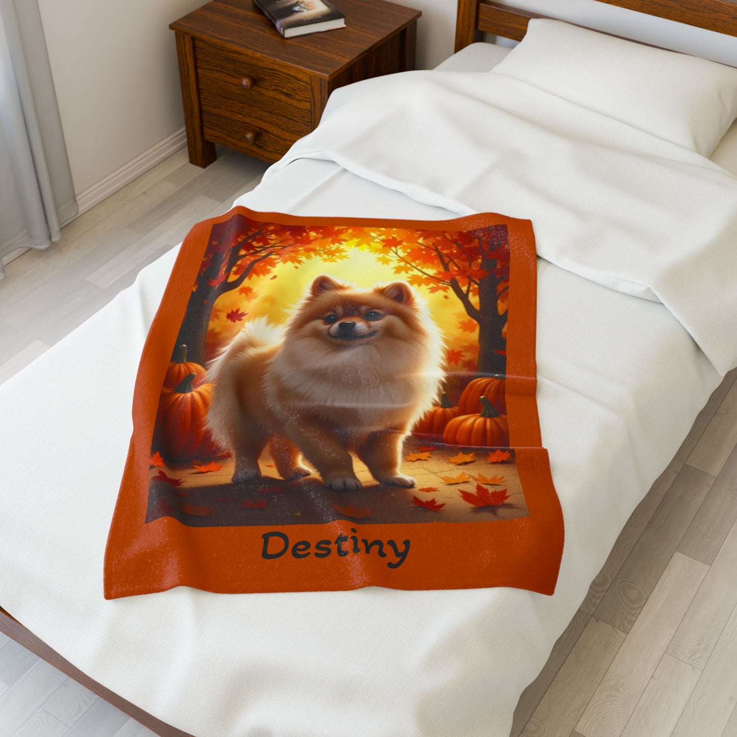 Cream Sable Pomeranian velveteen plush blanket, cozy dog lover throw for home decor and perfect pet parent gift