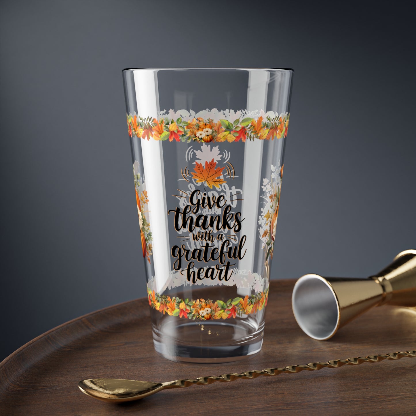Give Thanks With A Grateful Heart 16oz Thanksgiving Pint Glass - Gratitude, Positivity, and Self-Care Gift