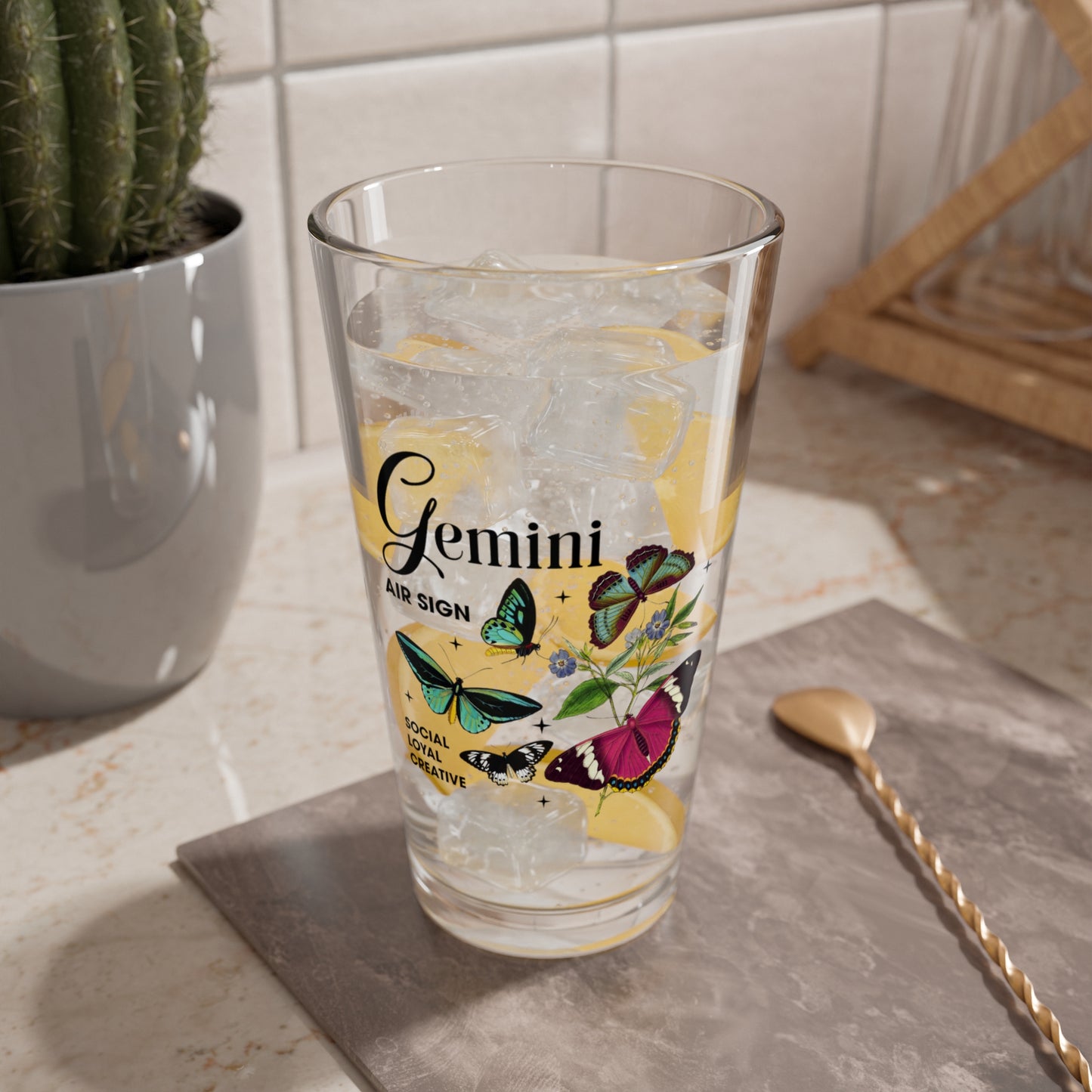 Gemini zodiac pint glass, personalized 16oz astrology birthday drinkware, horoscope star sign gift
