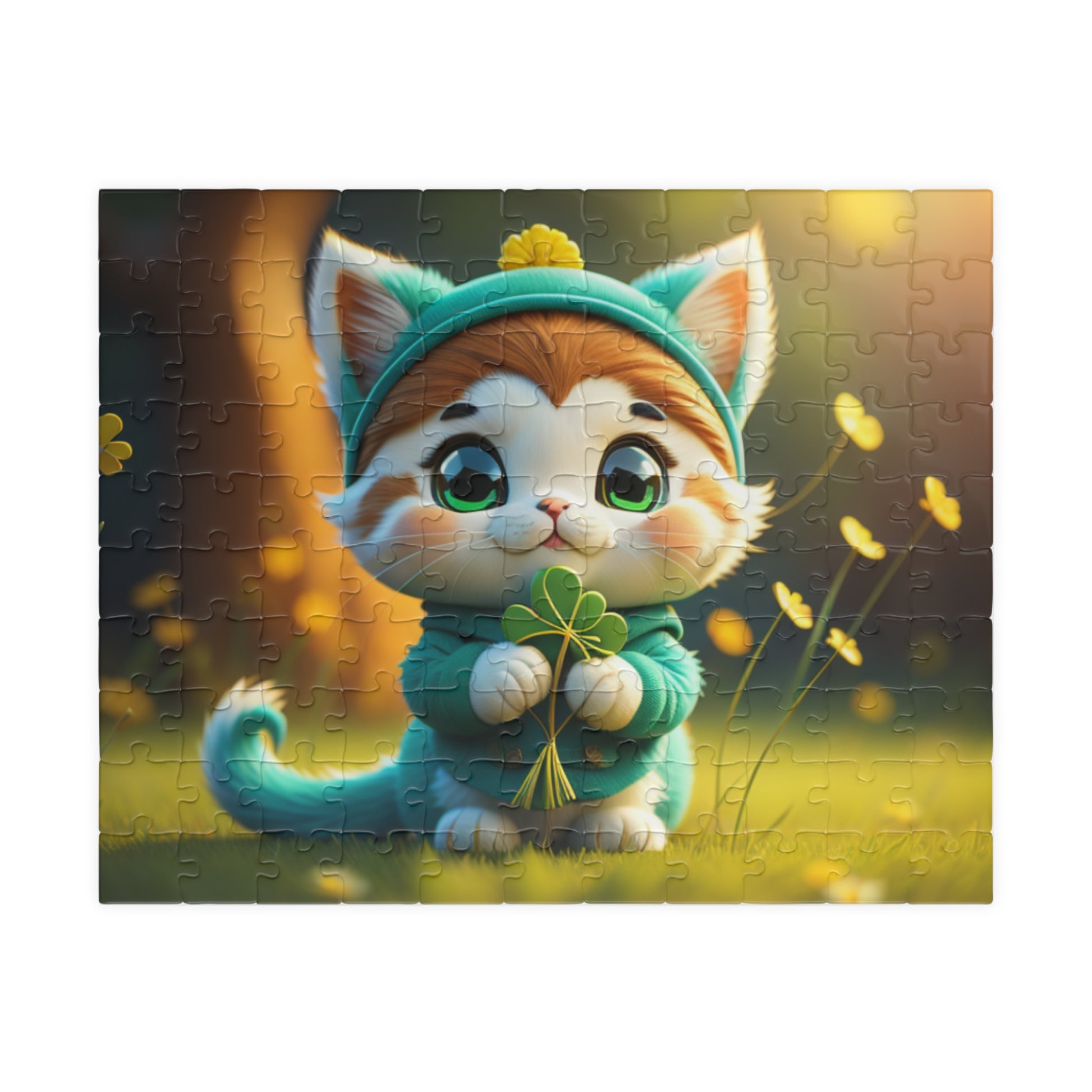 Serene Shamrock Kitty - St. Patrick's Day Mental Health Puzzle