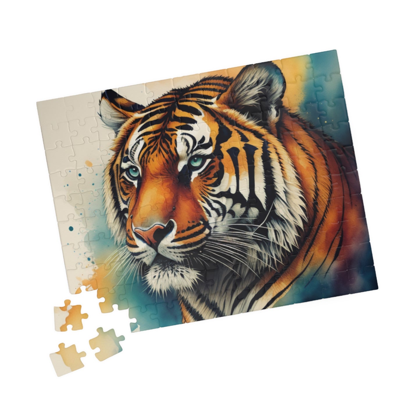 Tiger with intense gaze in colorful background, featured in a puzzle about growth and creative energy
