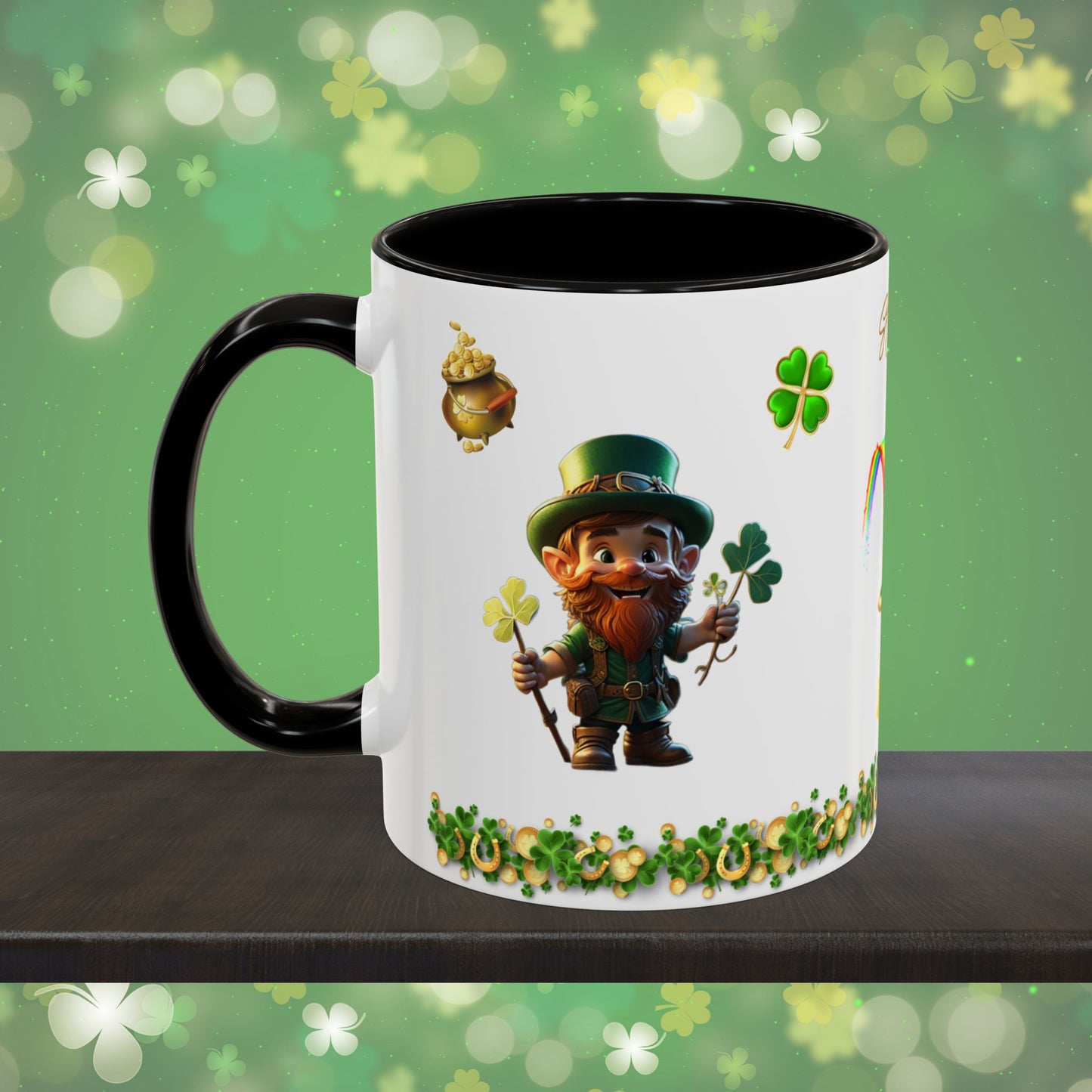 Lucky Leaf Labyrinth: St. Patrick's Day Two-Tone Coffee Mug - Festive Ceramic Mug for Positivity & Mindfulness