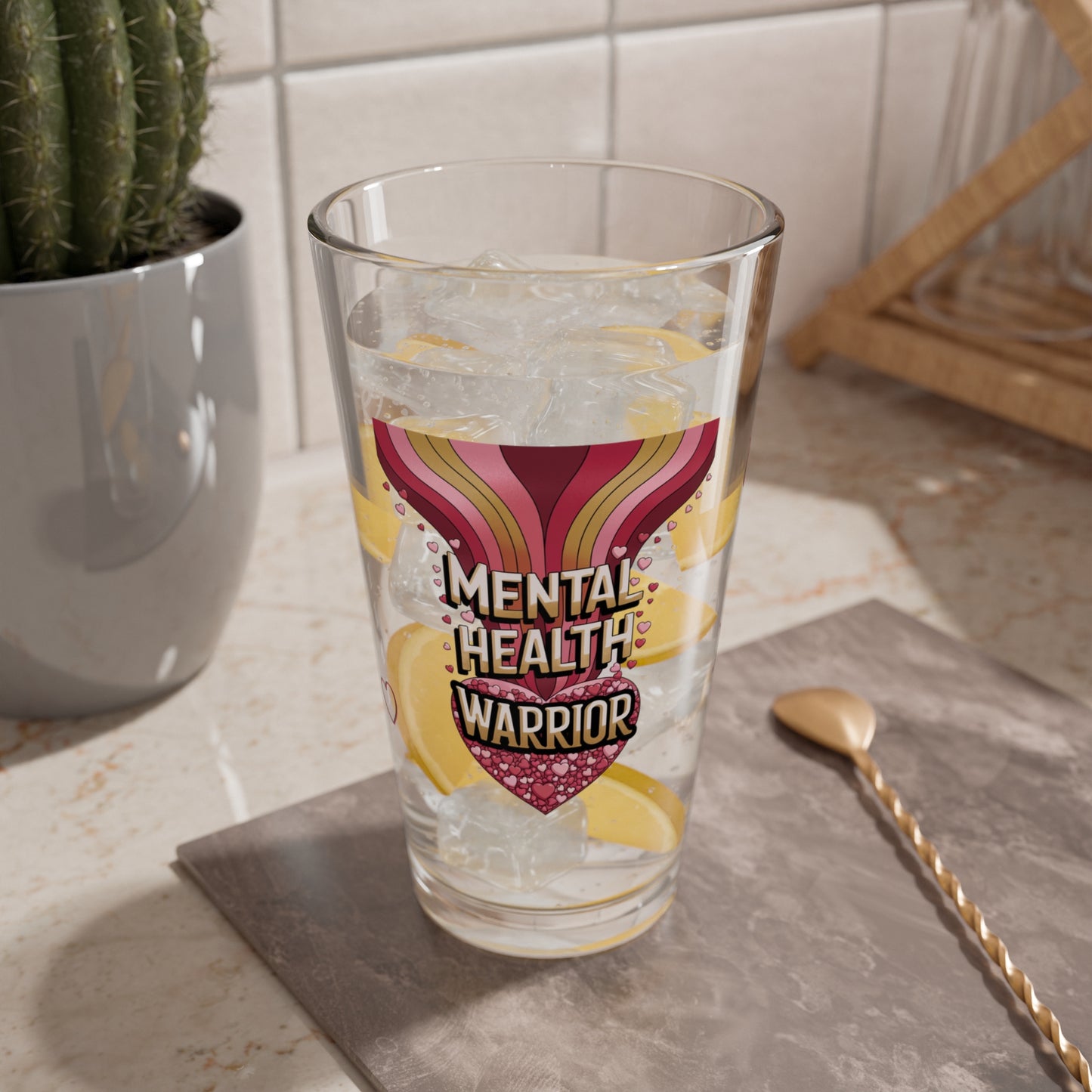 Mental Health Warrior: Personalized Valentine's Day Affirmation Pint Glass – Valentine's Day Self-Care Gift, Mindful Positivity Drinkware