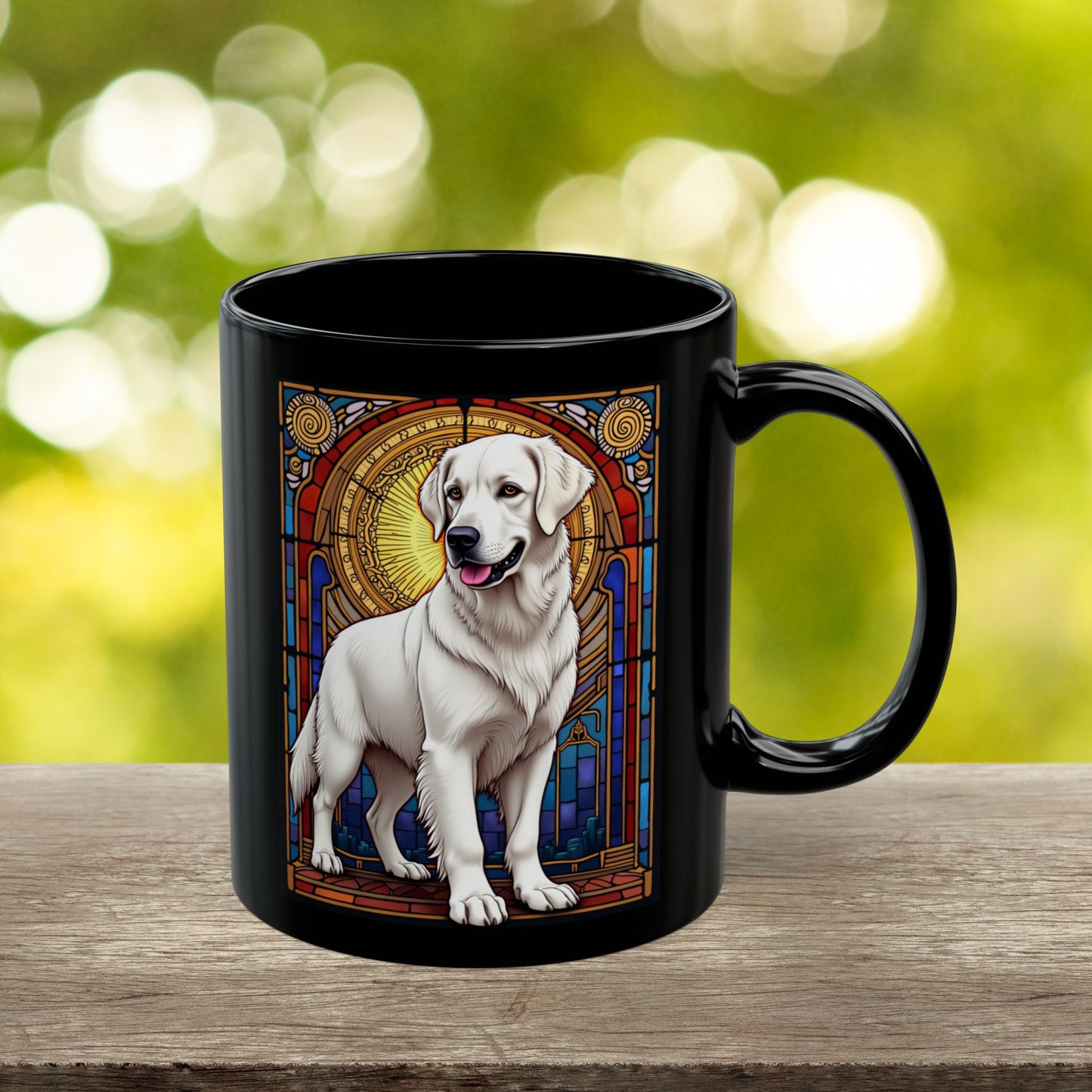 White Golden Retriever stained glass style personalized mug, custom coffee cup for Golden dog lovers