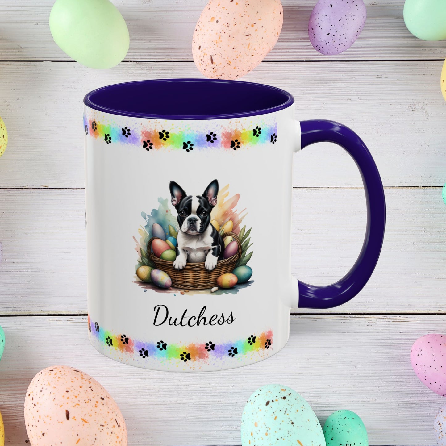 Boston Terrier Easter puppy coffee mug, personalized cute dog gift for mental health support and cozy sipping