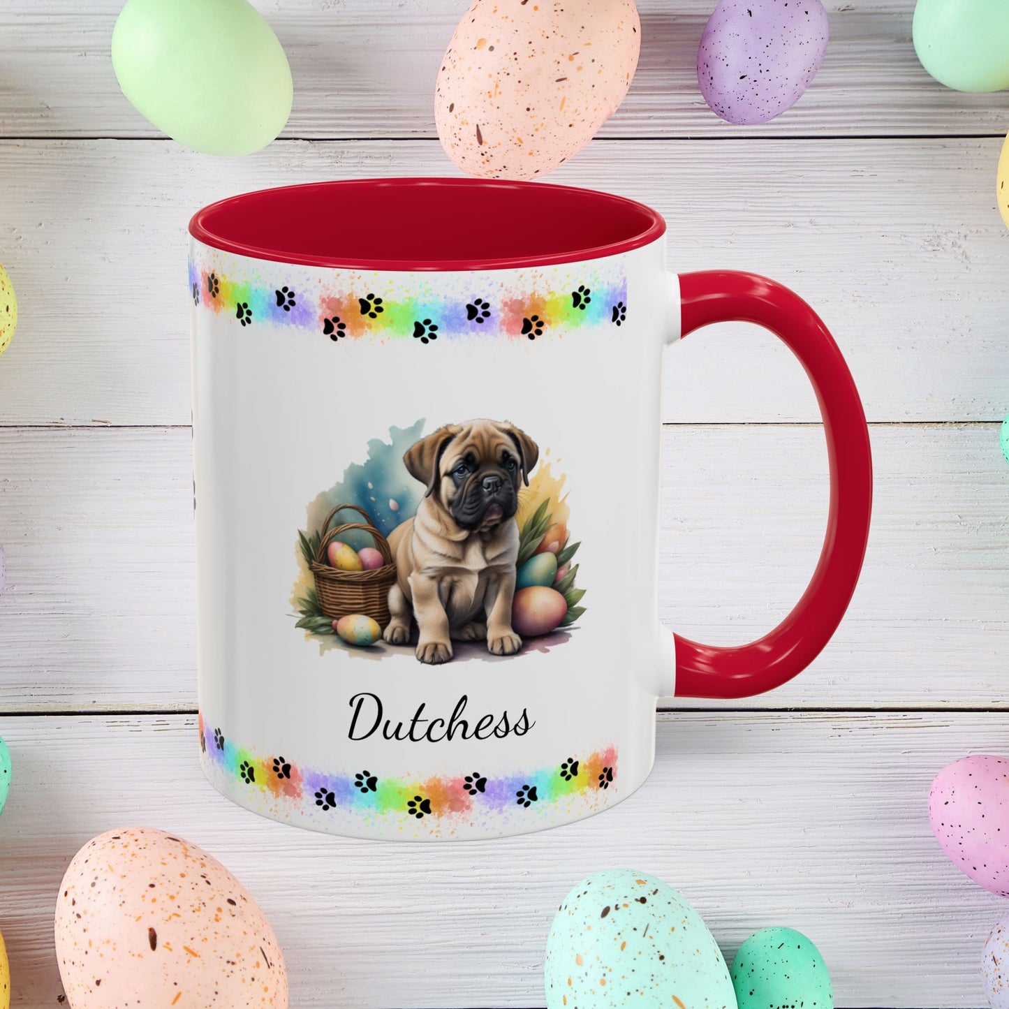 English Mastiff Easter puppy coffee mug, personalized cute dog gift for mental health support, perfect for coffee or tea