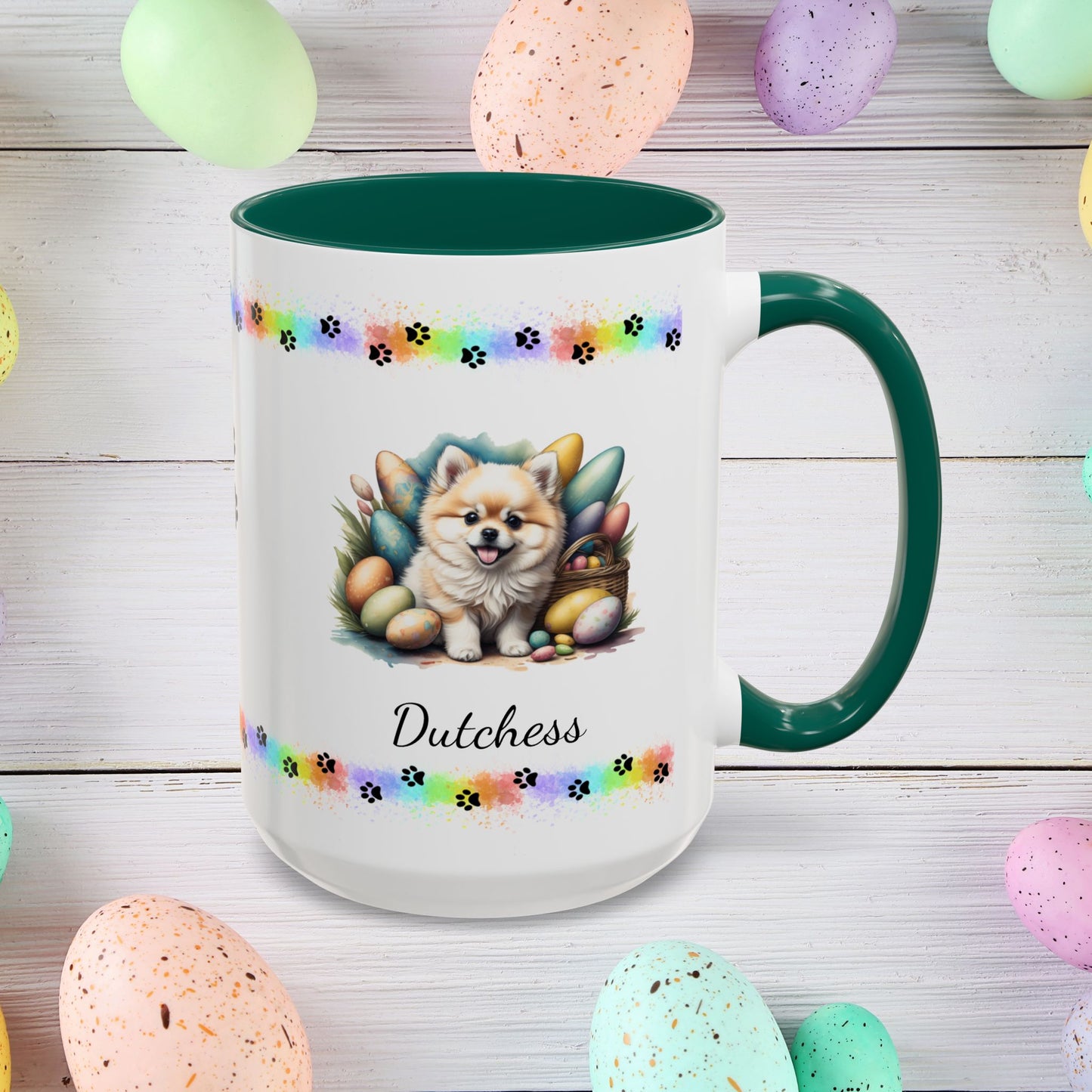 Pomeranian Cream Easter puppy coffee mug, personalized cute dog coffee cup gift for mental health support