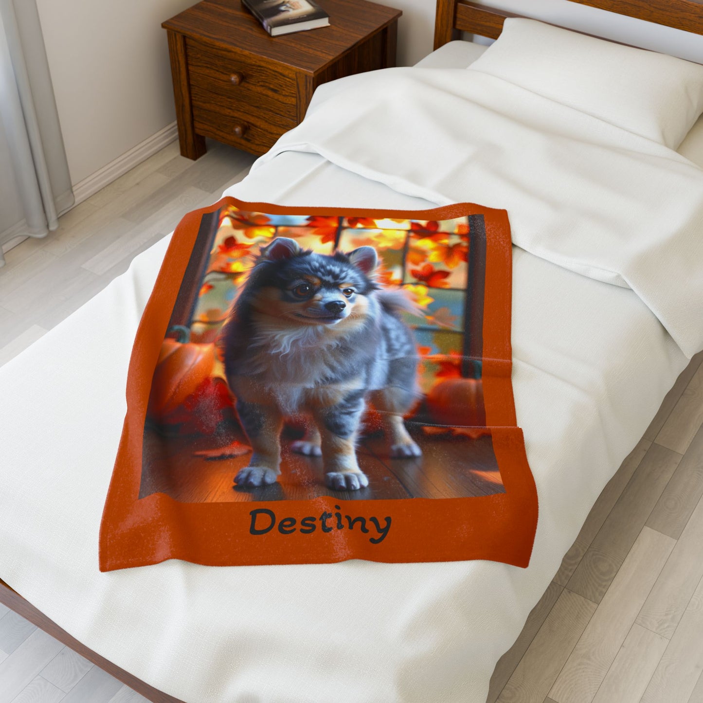 Blue Merle and Tan Pomeranian velveteen plush blanket, cozy dog throw blanket for pet owners and home decor