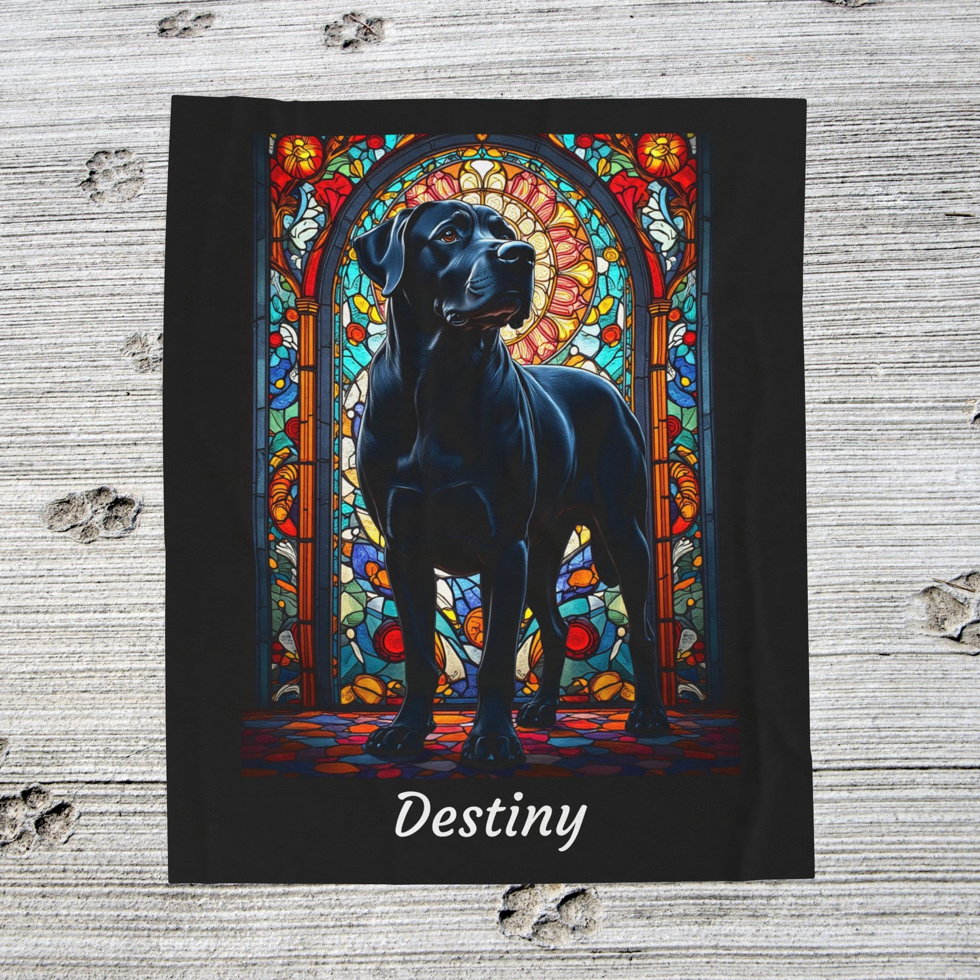 Rottweiler Rare Black Coat Blanket, Velveteen Plush Stained Glass Dog Throw, Personalized Pet Gift