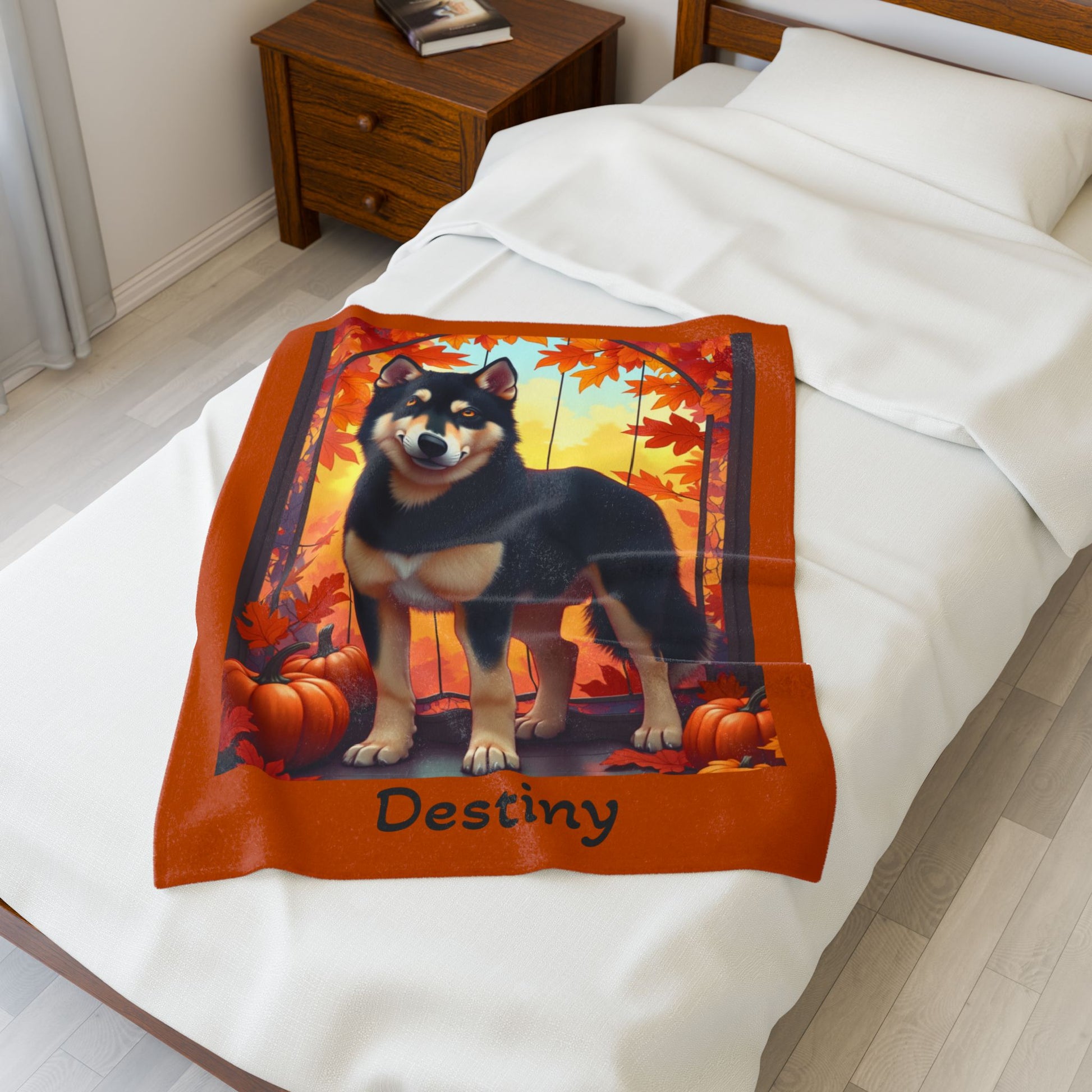 Siberian Husky Black & Tan Coat (Amber Eyes) Velveteen Blanket, Custom Plush Dog Throw