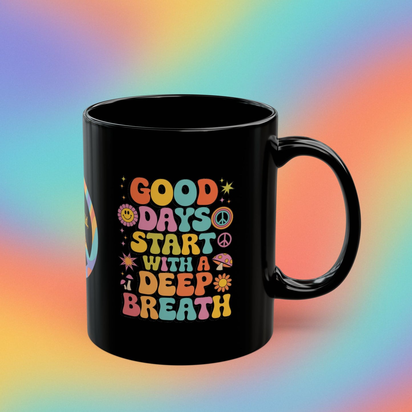 Good Days Start with a Deep Breath retro 70s mental health coffee mug - MySisterIsASurvivor