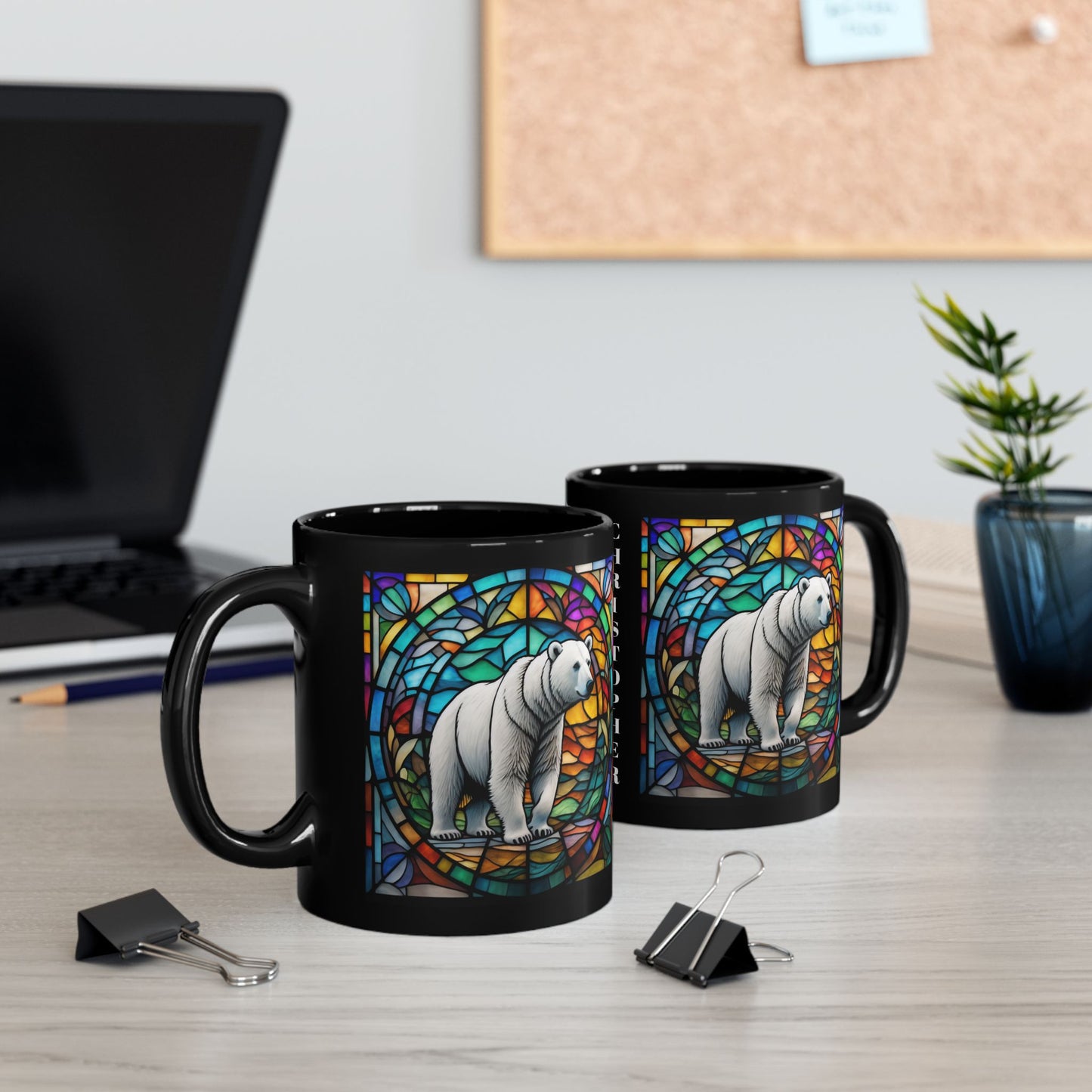 Polar Bear Personalized Mug, Stained Glass Zoo Animal Design, Unique Ceramic Gift for Wildlife Lovers, Coffee, Tea, & Hot Chocolate Cup