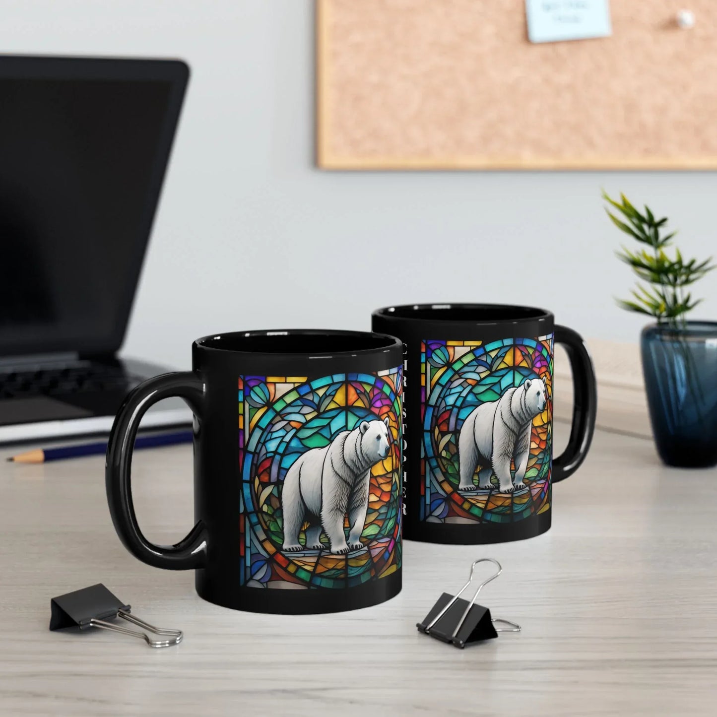Shop our premium polar bear stained glass zoo animals ceramic black mug from MySisterIsASurvivor.