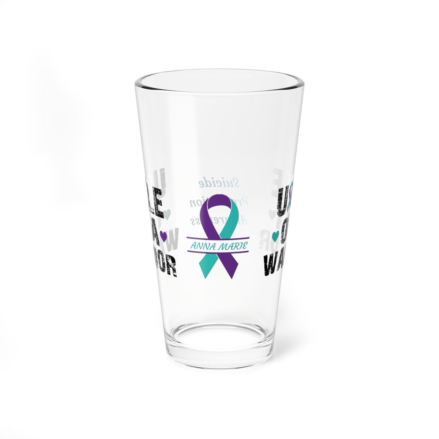 Uncle of a Warrior: Personalized Suicide Prevention Awareness Warrior Pint Glass - Proud Family Member
