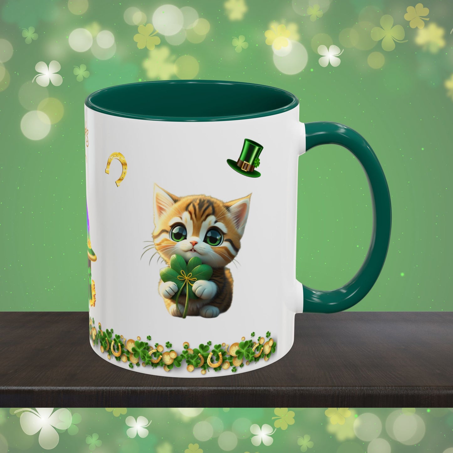 Tranquil Treasures with Tiny Whiskers: St. Patrick's Day Two-Tone Coffee Mug - Festive Ceramic Mug for Positivity & Mindfulness