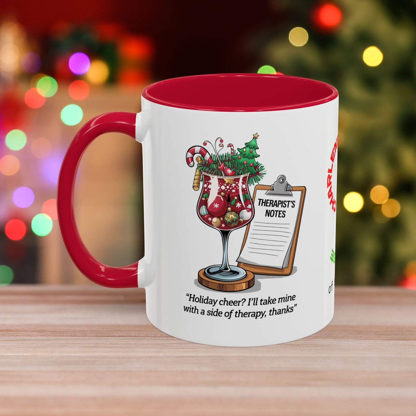 Holiday Cheer? I'll Take Mine With A Side Of Therapy, Thanks – Colorful Christmas Mug with Accent Color