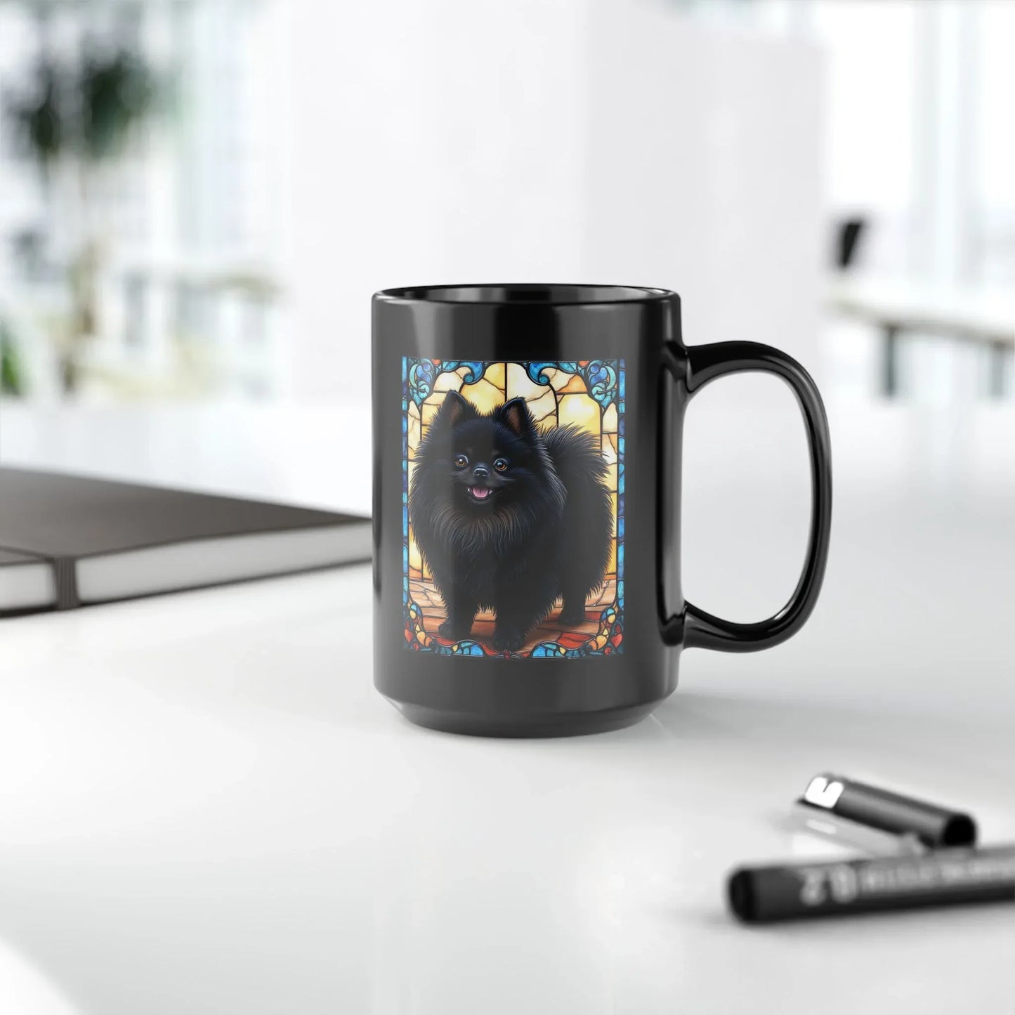 Shop our premium pomeranian black personalized mug with stained glass design 11oz 15oz from MySisterIsASurvivor.