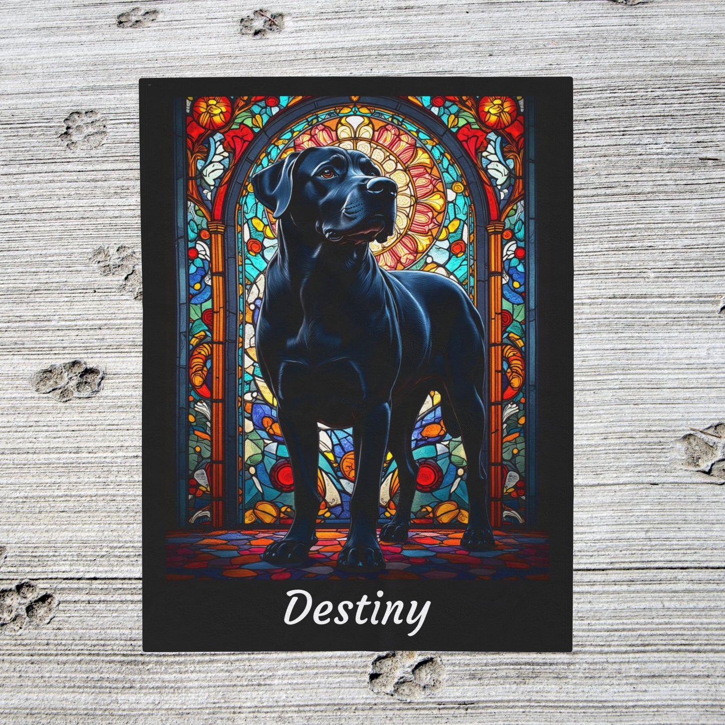 Rottweiler Rare Black Coat Blanket, Velveteen Plush Stained Glass Dog Throw, Personalized Pet Gift