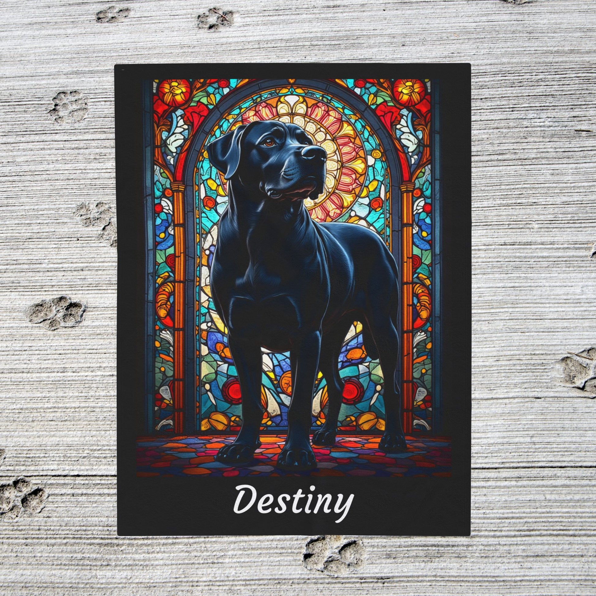 Rottweiler Rare Black Coat Blanket, Velveteen Plush Stained Glass Dog Throw, Personalized Pet Gift