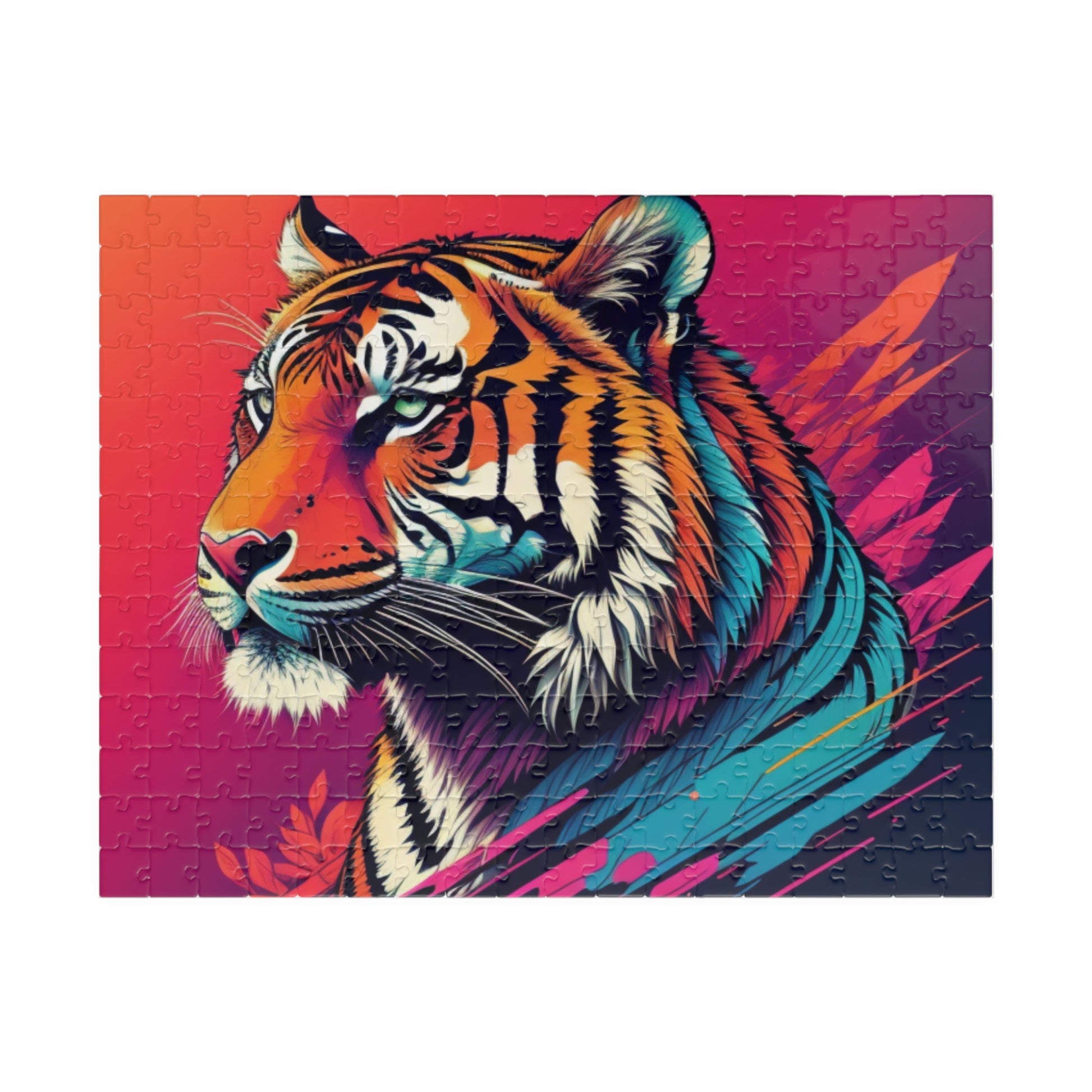Tiger resting peacefully with detailed stripes, captured in a puzzle for calm, creativity, and artistic mindfulness
