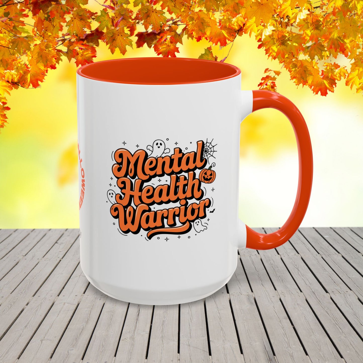 Mental Health Warrior Halloween Mug -empowering fall coffee cup with custom name
