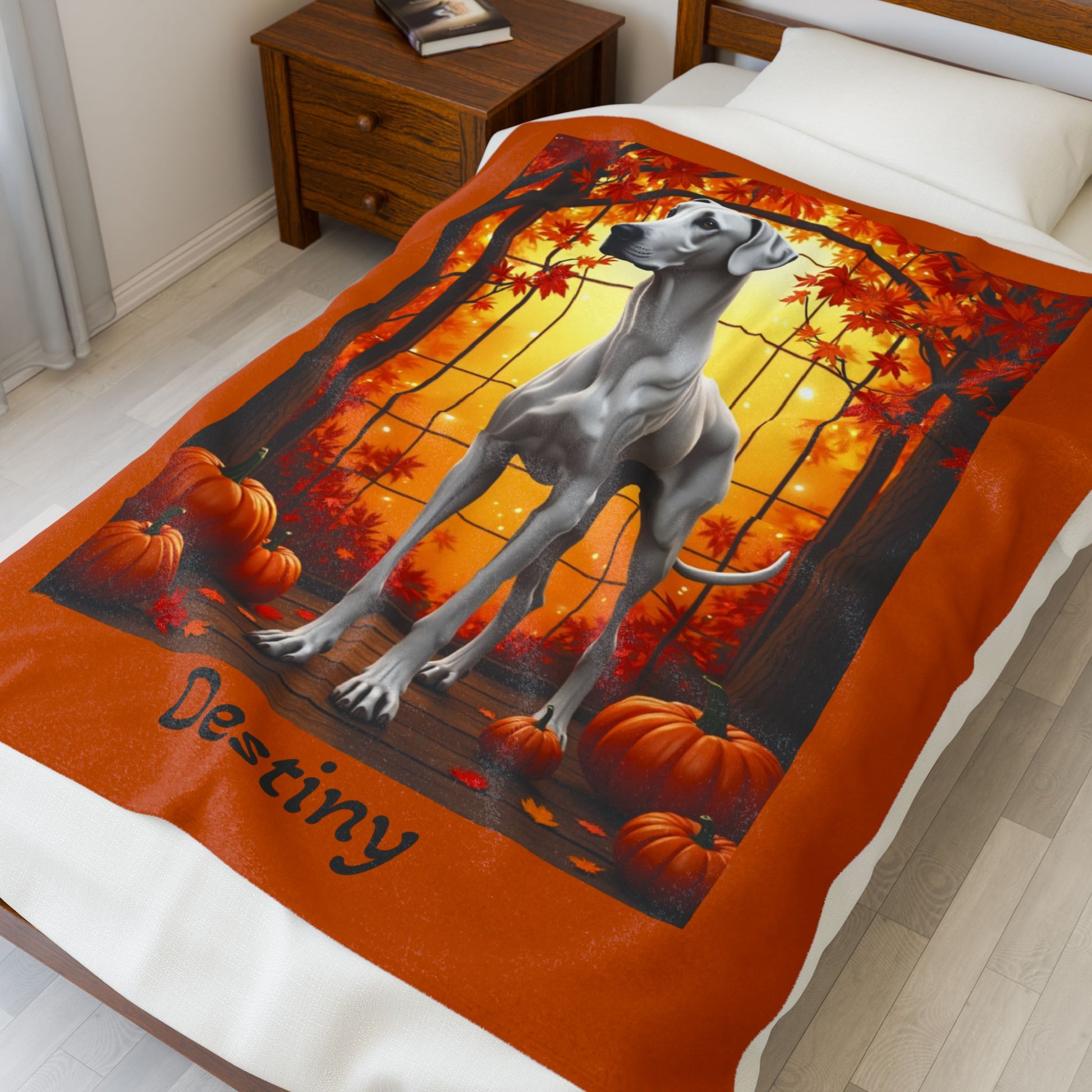 Great Dane White Coat Velveteen Plush Blanket, Warm Personalized Dog Throw, Gentle Giant Gift