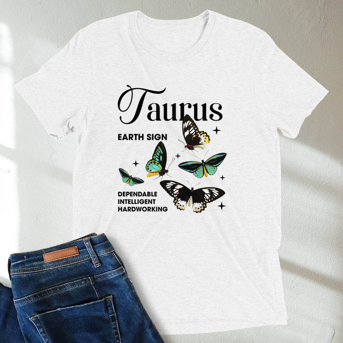 Taurus Butterfly Zodiac Unisex T-Shirt : Soft Tri-Blend Unisex Astrology Shirt | Celestial Horoscope Tee