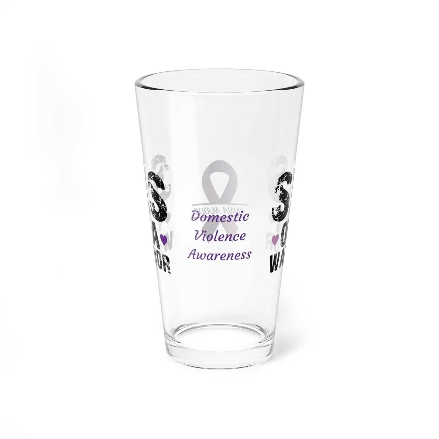 Sis of a Warrior: Personalized Domestic Violence Awareness Warrior Pint Glass - Proud Family Member