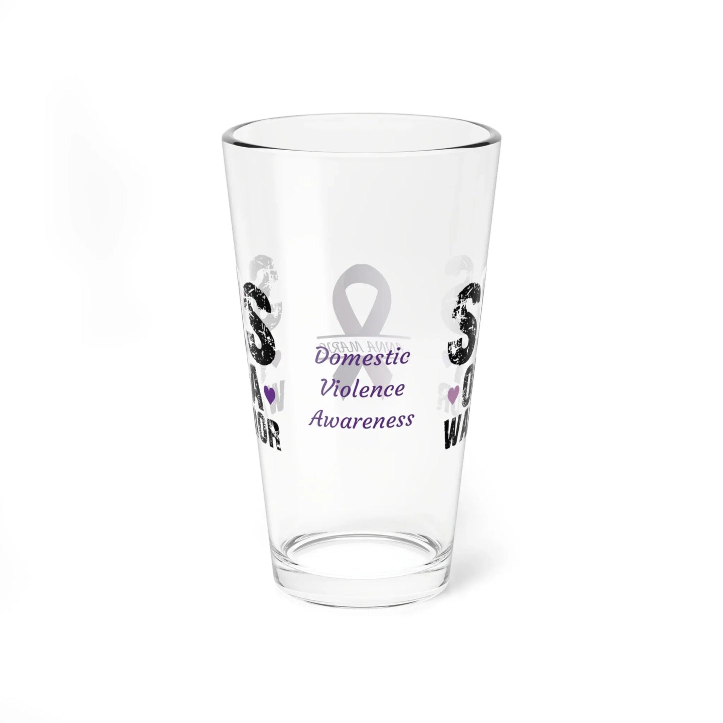 Shop our premium sis of a warrior domestic violence awareness pint glass 16oz from MySisterIsASurvivor.