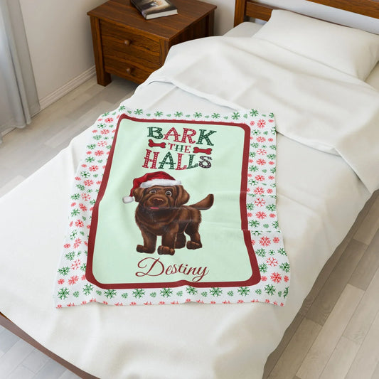 Shop our personalized chocolate labrador velveteen plush blanket bark the halls featuring the 50" × 60" style option from MySisterIsASurvivor.