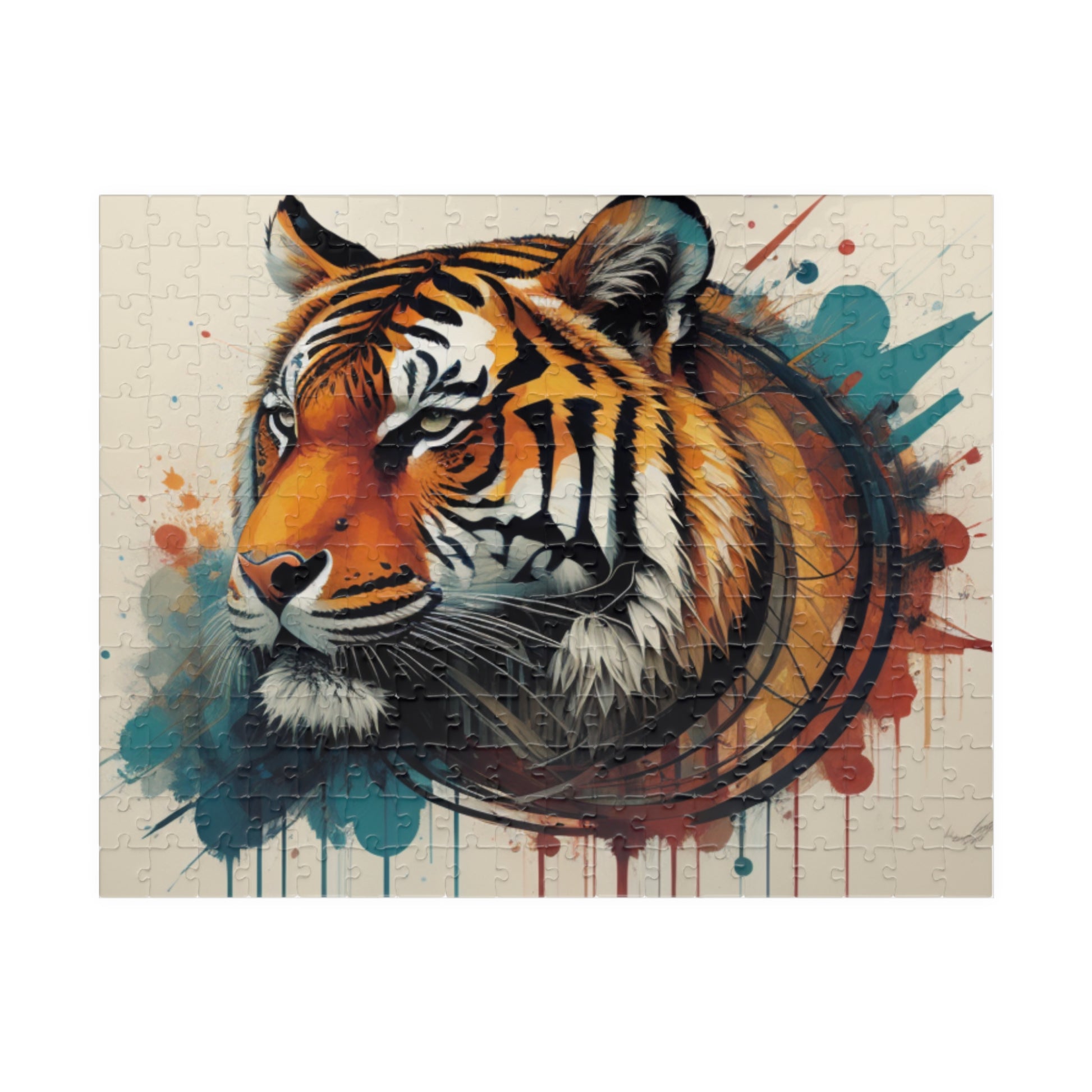 Noble tiger gazing forward with quiet strength, featured in an empowering jigsaw puzzle