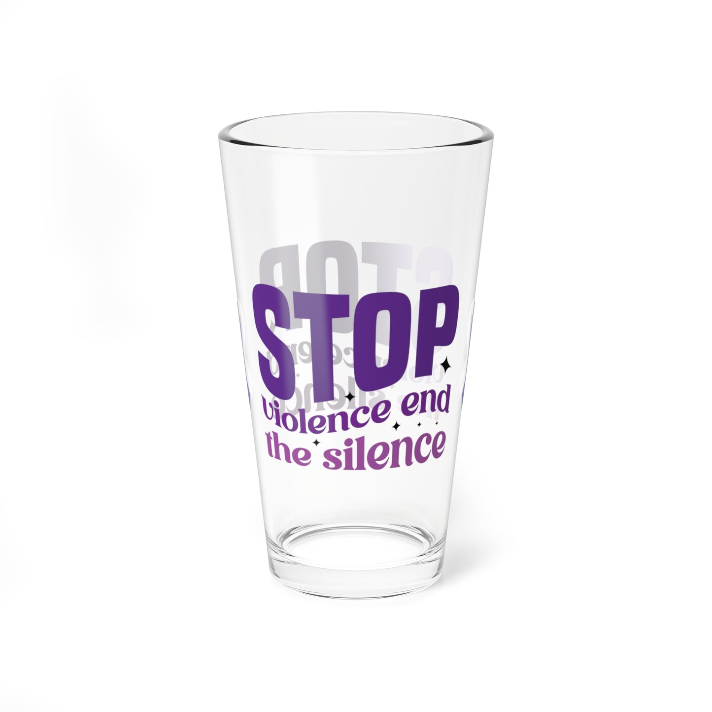 Pint glass with Stop Violence End The Silence message for awareness