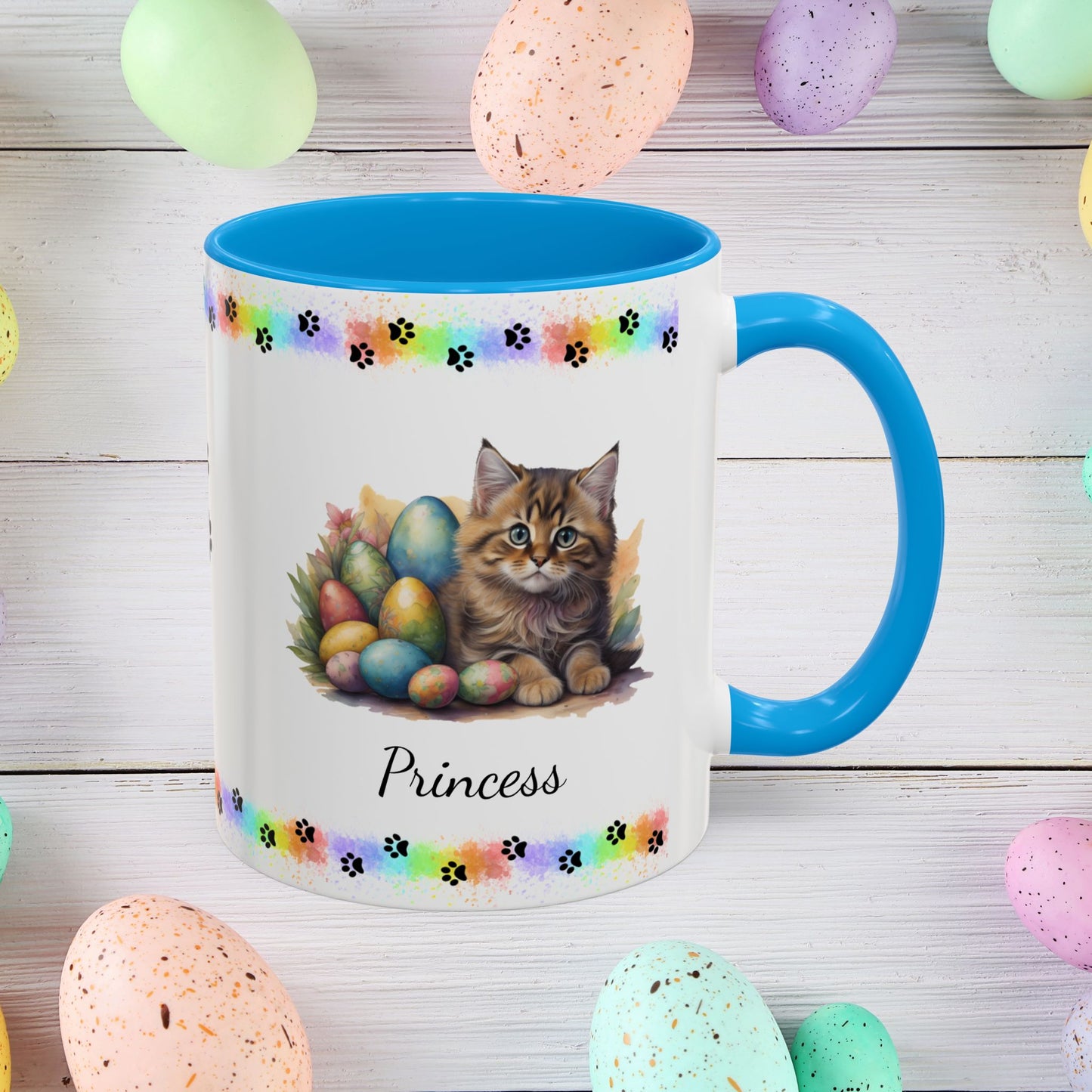 Siberian cute kitten Easter coffee mug, personalized gift for cat lovers, mental health awareness present