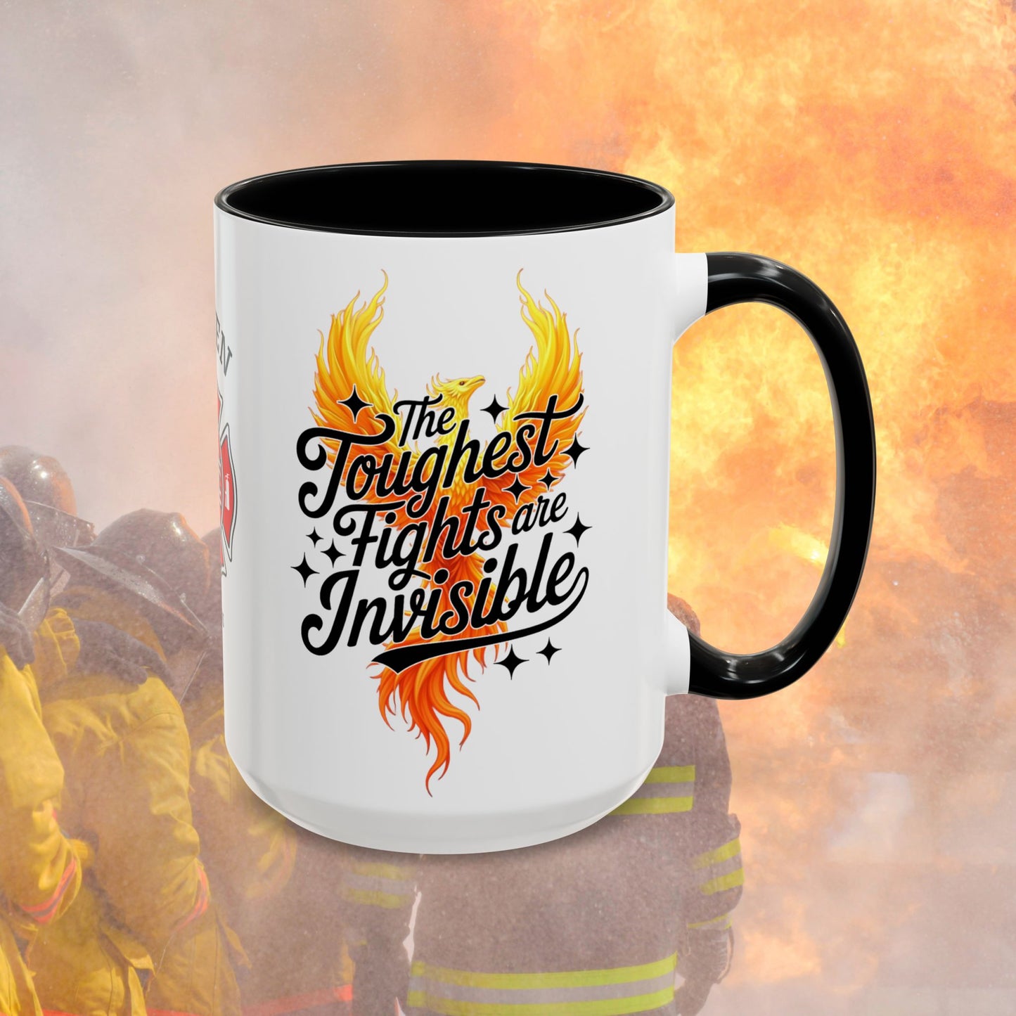 Firefighter Support Custom Mug - The Toughest Fights Are Invisible | Emotional Healing Mug for Firefighters
