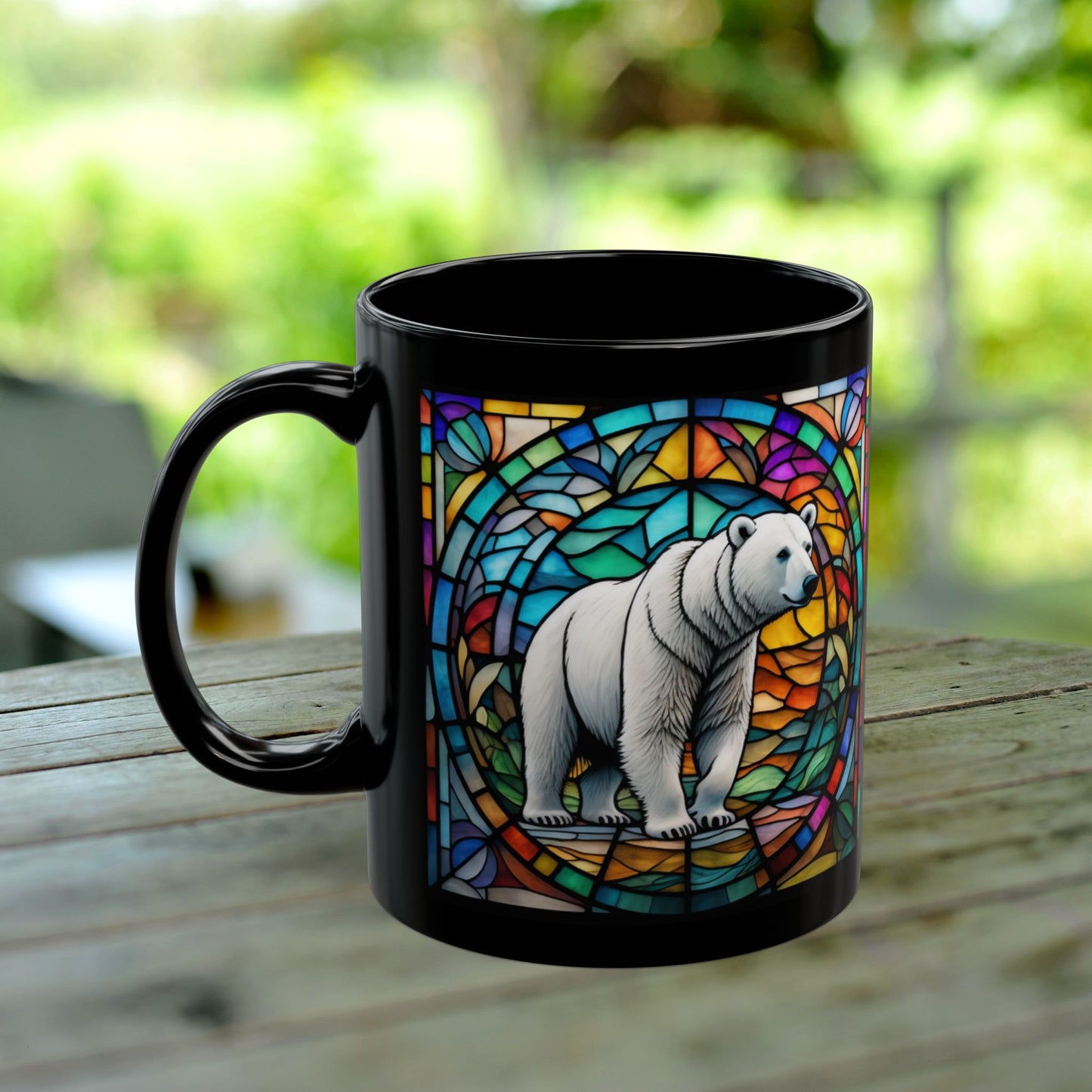Polar Bear Personalized Mug, Stained Glass Zoo Animal Design, Unique Ceramic Gift for Wildlife Lovers, Coffee, Tea, & Hot Chocolate Cup