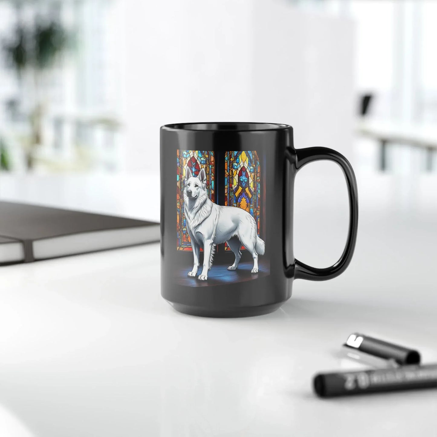 Shop our premium german shepherd white personalized mug with stained glass design 11oz 15oz from MySisterIsASurvivor.