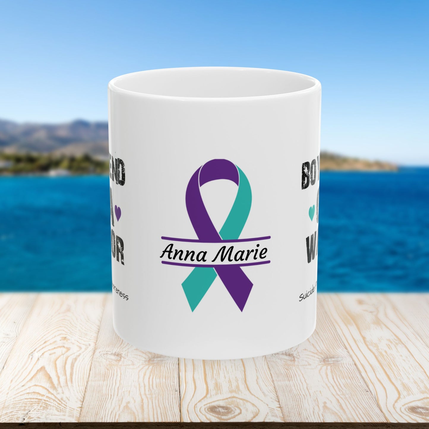 Boyfriend of a Warrior - Personalized Suicide Prevention Awareness Gift, Empowerment and Resilience Ceramic Mug, Support for Survivors