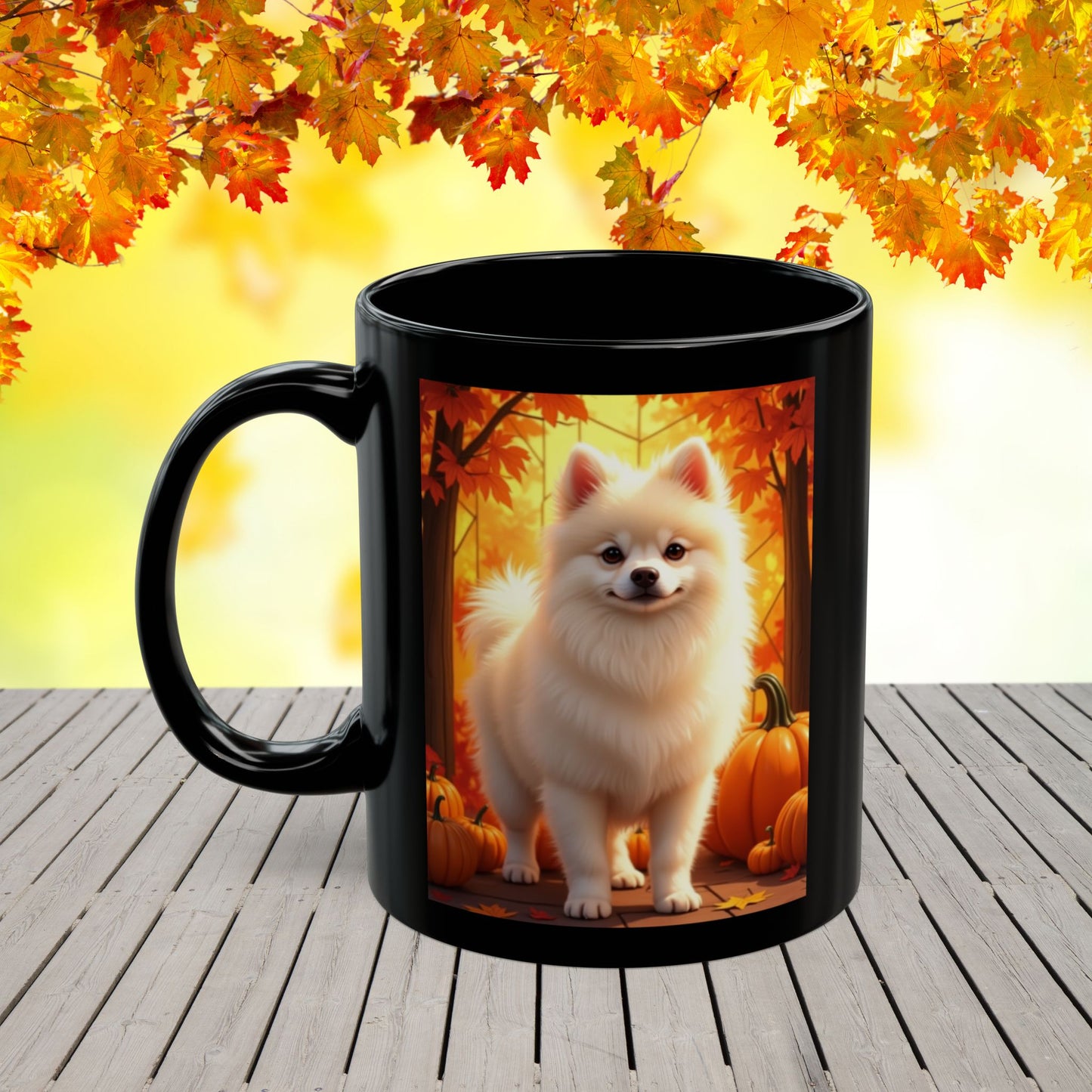 Cream Pomeranian personalized fall mug, custom coffee cup for autumn dog owners and Pom lovers