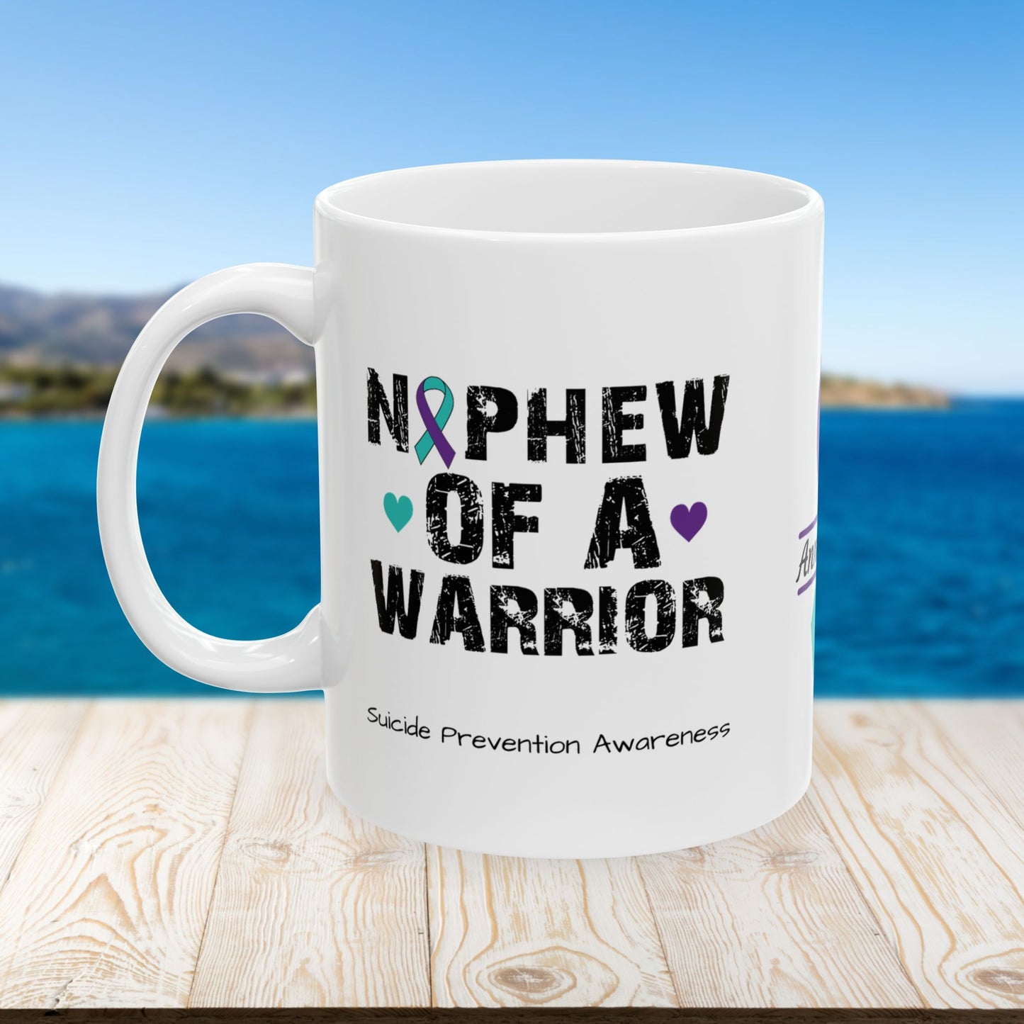 Nephew of a Warrior - Personalized Suicide Prevention Awareness Gift, Empowerment and Resilience Ceramic Mug, Support for Survivors