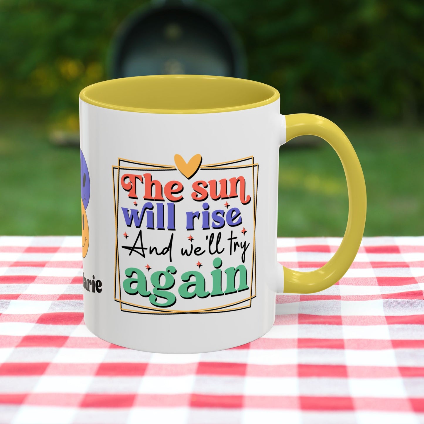 The Sun Will Rise and We’ll Try Again - Personalized Retro Hopeful Mental Health Mug for Strength & Resilience