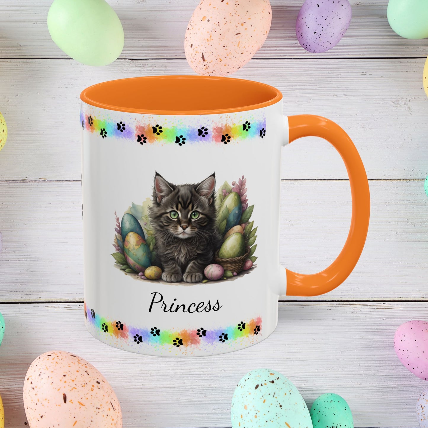 Maine Coon Easter kitten mug, personalized cute cat coffee cup, gift for mental health support and comfort