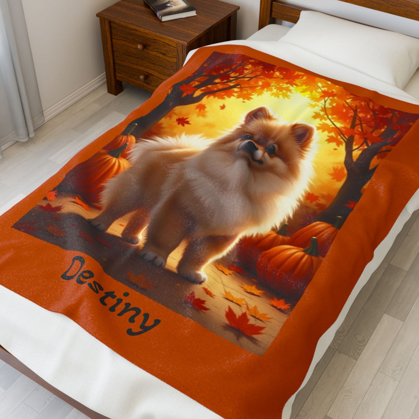 Cream Sable Pomeranian velveteen plush blanket, cozy dog lover throw for home decor and perfect pet parent gift