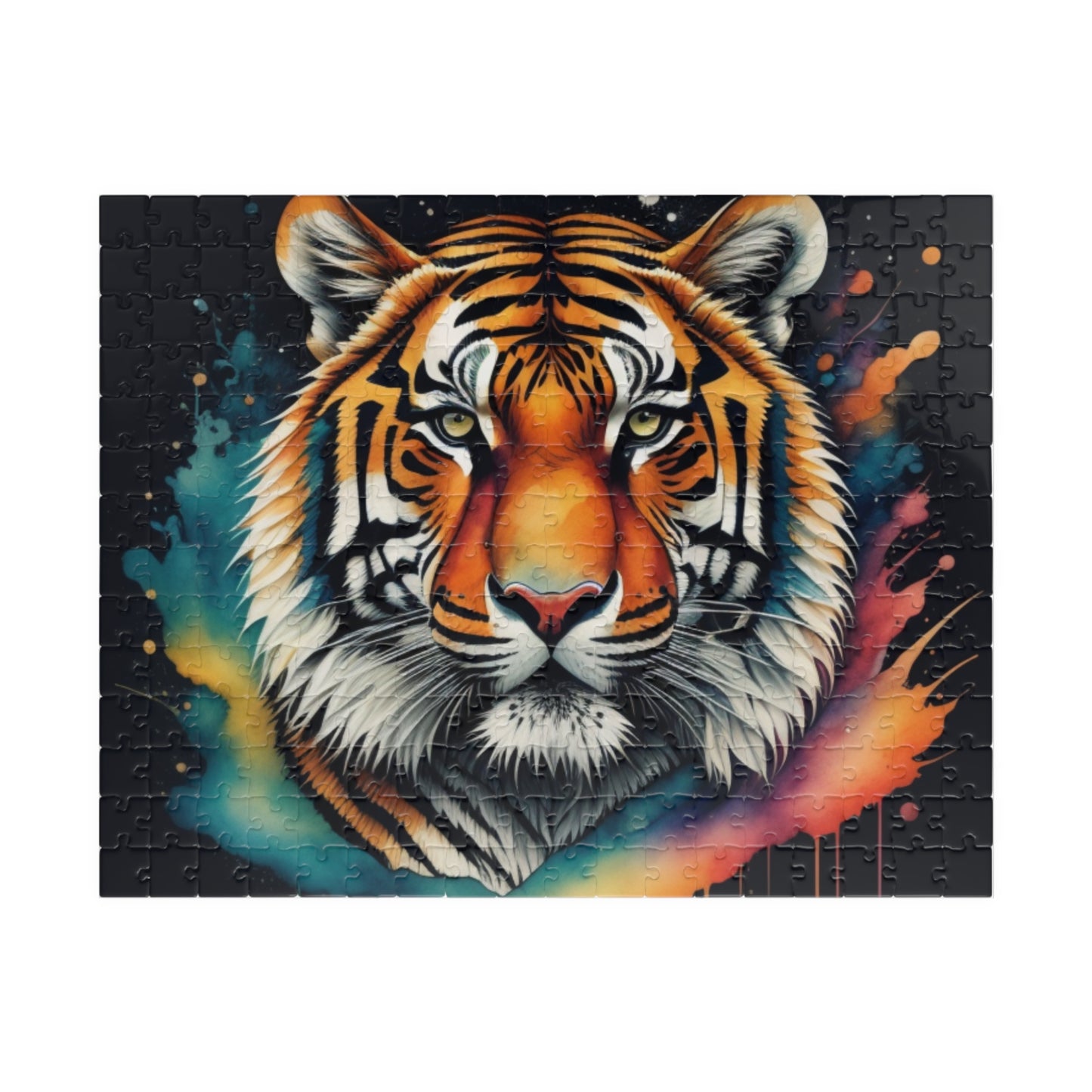 Peaceful tiger resting in a lush jungle setting, captured on a puzzle promoting calm and focus