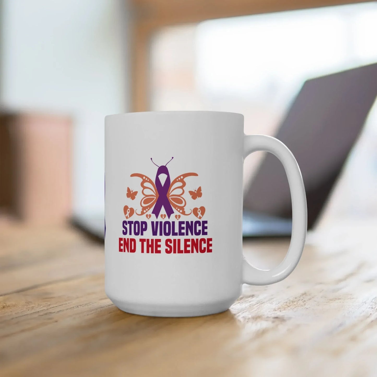 Shop our premium stop violence end the silence ceramic mug 11oz 15oz 1 from MySisterIsASurvivor.