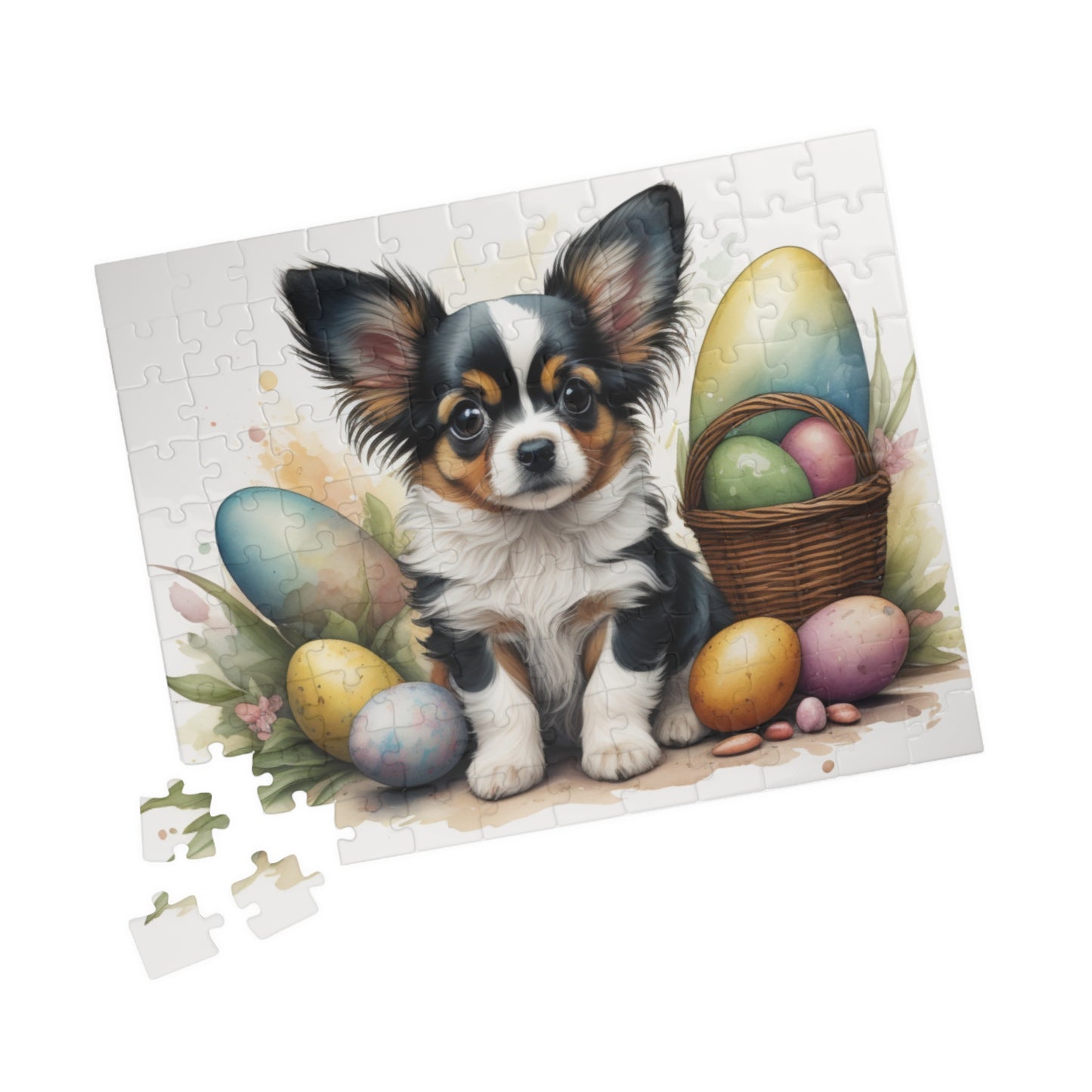 Papillon (White, Black & Tan) Easter Puppy Puzzle - Dog Lovers, Mental Health Benefits, Holiday Fun, Mindfulness, Stress Relief, Festive Gift