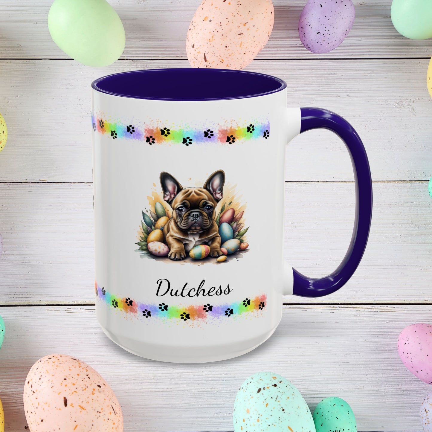 French Bulldog Fawn Easter puppy coffee mug, personalized cute dog gift for mental health support and cozy drinks